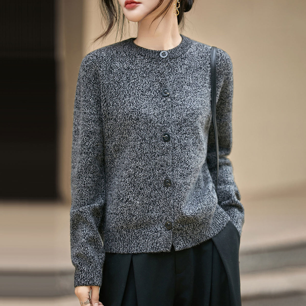 Crew-neck Cardigan Coat Sweater Womens Loose Knitwear