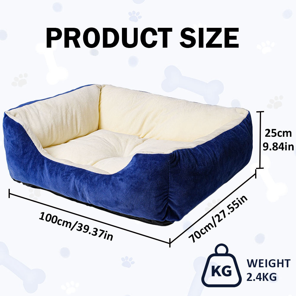 Luxurious Plush All-Size Rectangle Dog Bed Kennel - Ultra-Soft Sheepskin-like Faux, Bite-Resistant & Anti-Slip Bottom, Durable Padded Pet Bed for Small/Medium/Large Dogs, Blue