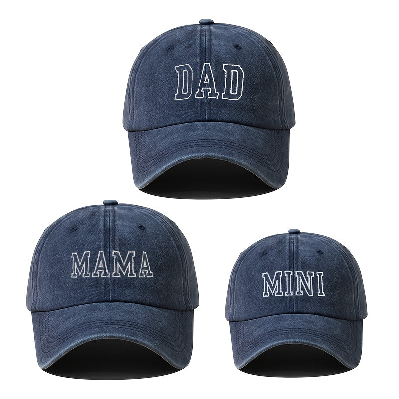 3‑Piece Parent‑Child Clothing Set with Mini Letter‑Embroidered Baseball Caps