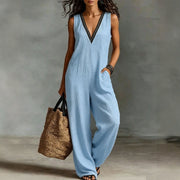 New Womens V-neck Sleeveless Wide-leg Jumpsuit