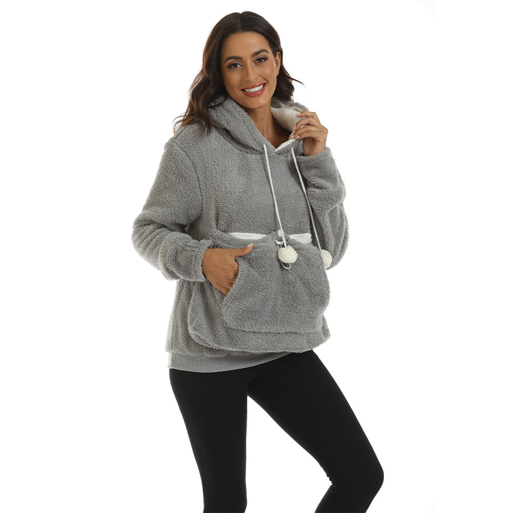 Cozy Solid Color Hooded Sweatshirt with Large Pocket
