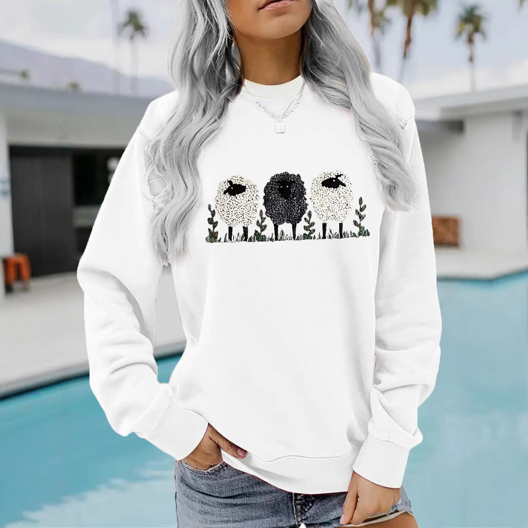 Chic Round Neck Printed Cashmere Pullover Sweater