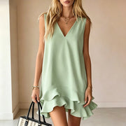 Chic V-Neck Sleeveless Ruffle Summer Dress