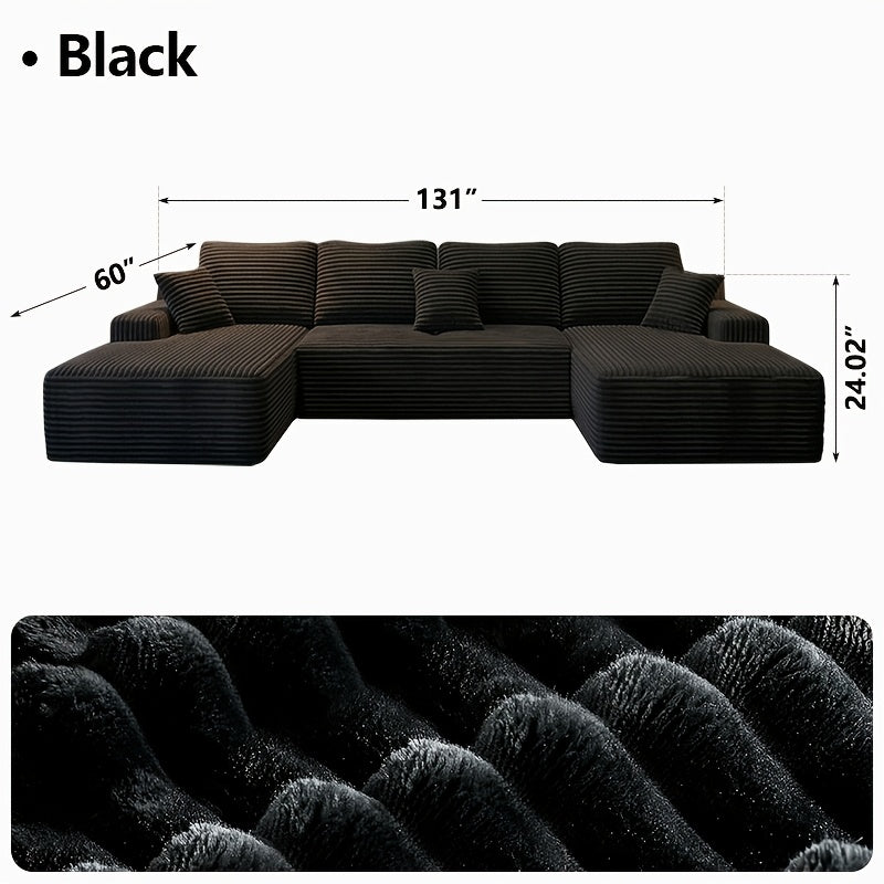 Left chaise L-shaped sectional sofa with memory foam cushions and corduroy upholstery