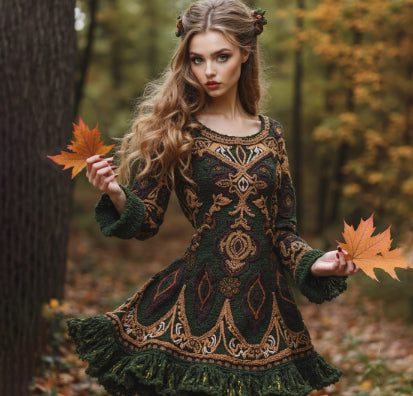 Autumn and Winter European and American Retro Braided Long-sleeved Sweater Dress