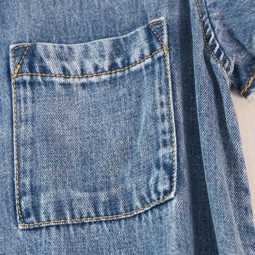 Womens Washed Denim Dress with Stand Collar