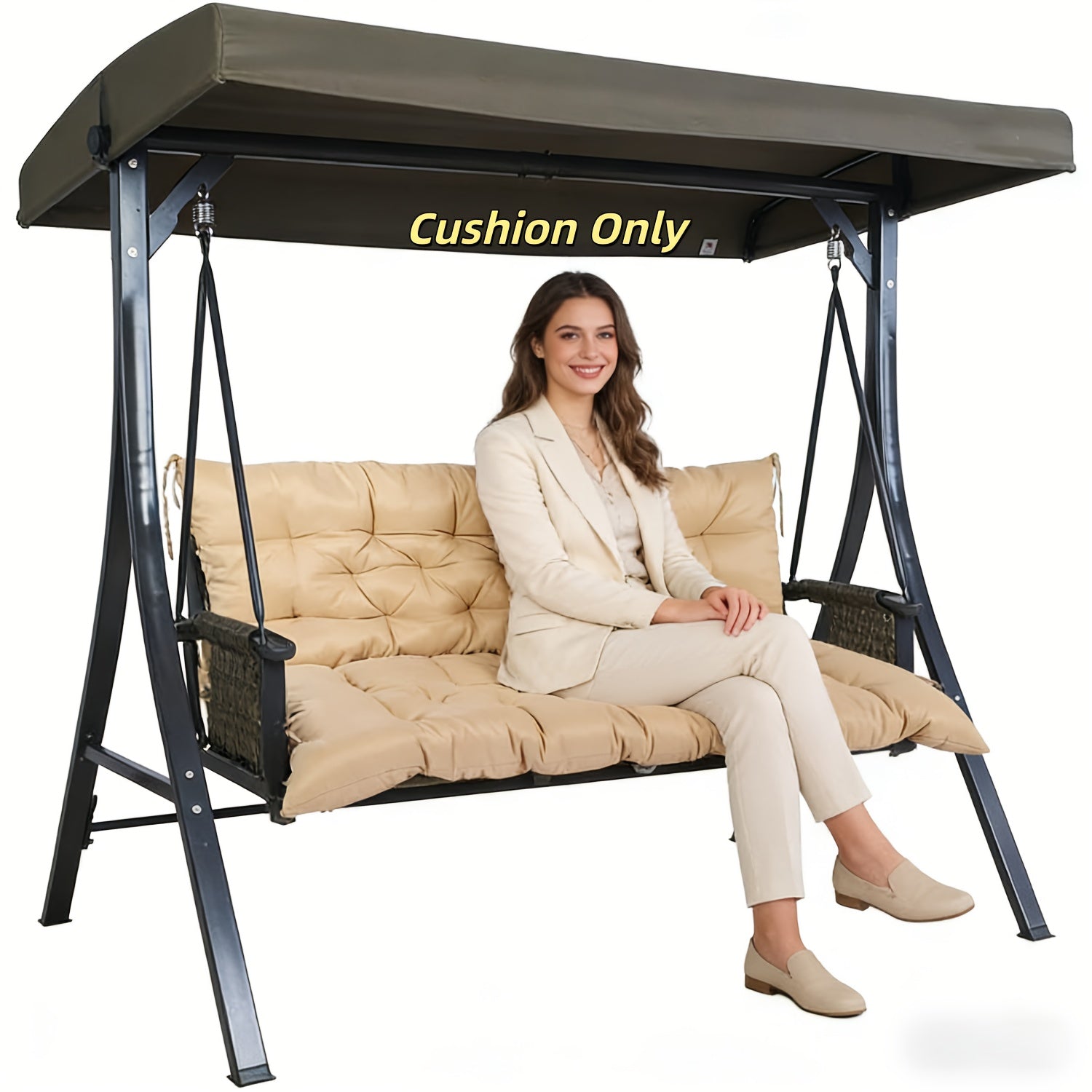 Replacement Cushions for 2-3 Seater Swings, Thick 4" Outdoor Porch Cushions, Waterproof Bench Cushions with Back Support for Garden Furniture