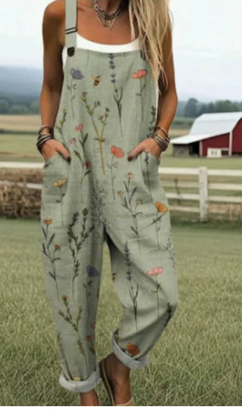 Women's Digital Print Casual Button Suspender Trousers