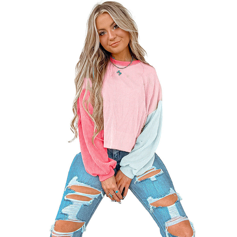 Color Block Patchwork Loose Knit Women's Sweater