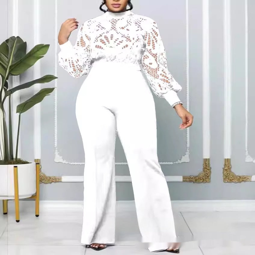Women's Plus-Size Lace-Trim Casual Jumpsuit