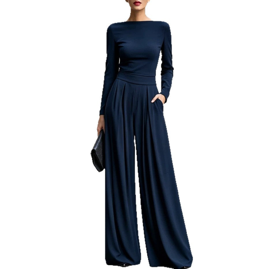 Women's Casual Wide-Leg Long-Sleeve Jumpsuit