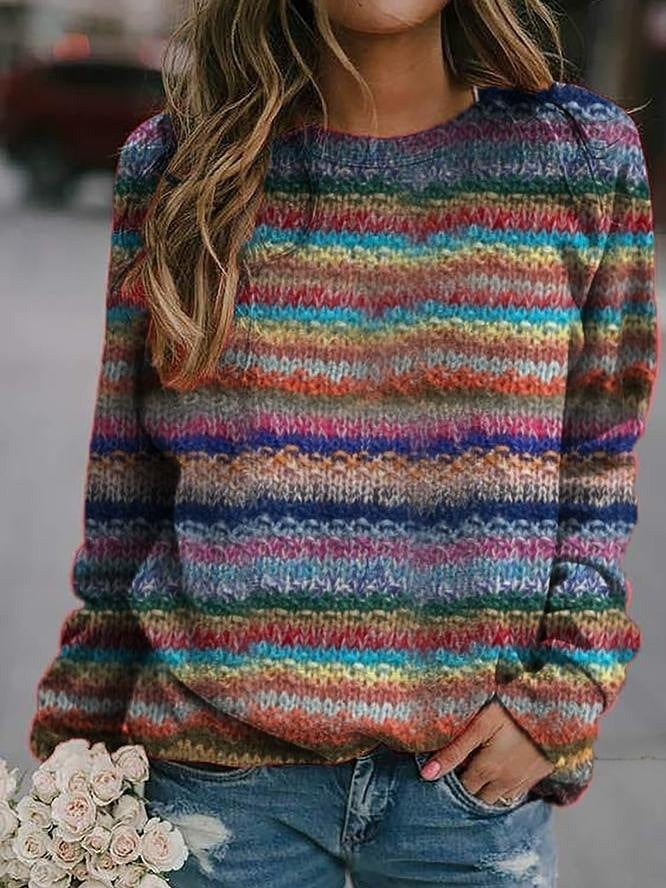 Women's 3D Printed Loose Round Neck Fashion Sweater