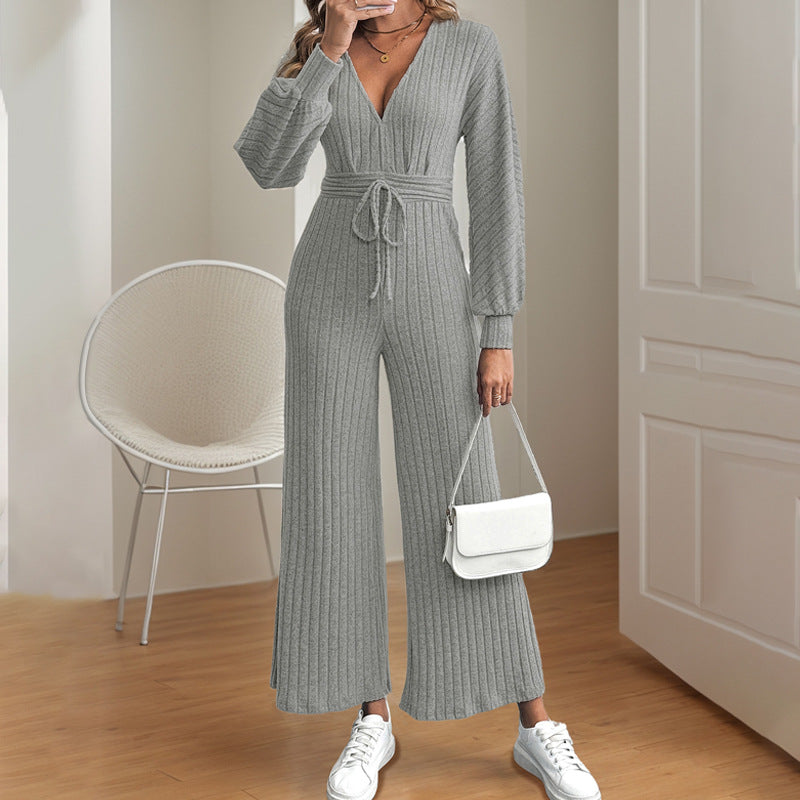 Chic V-Neck Batwing Sleeve Wide Leg Jumpsuit