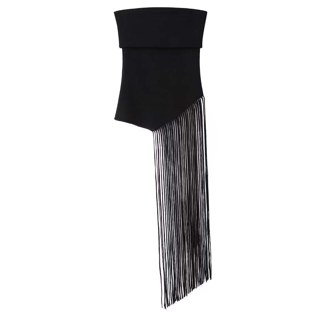 Street Style Tassel Strapless Knit Top – Black, Sleeveless