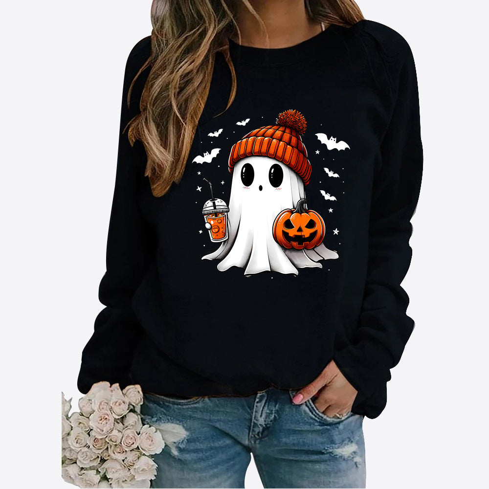 Halloween Print Long Sleeve Pullover Sweater