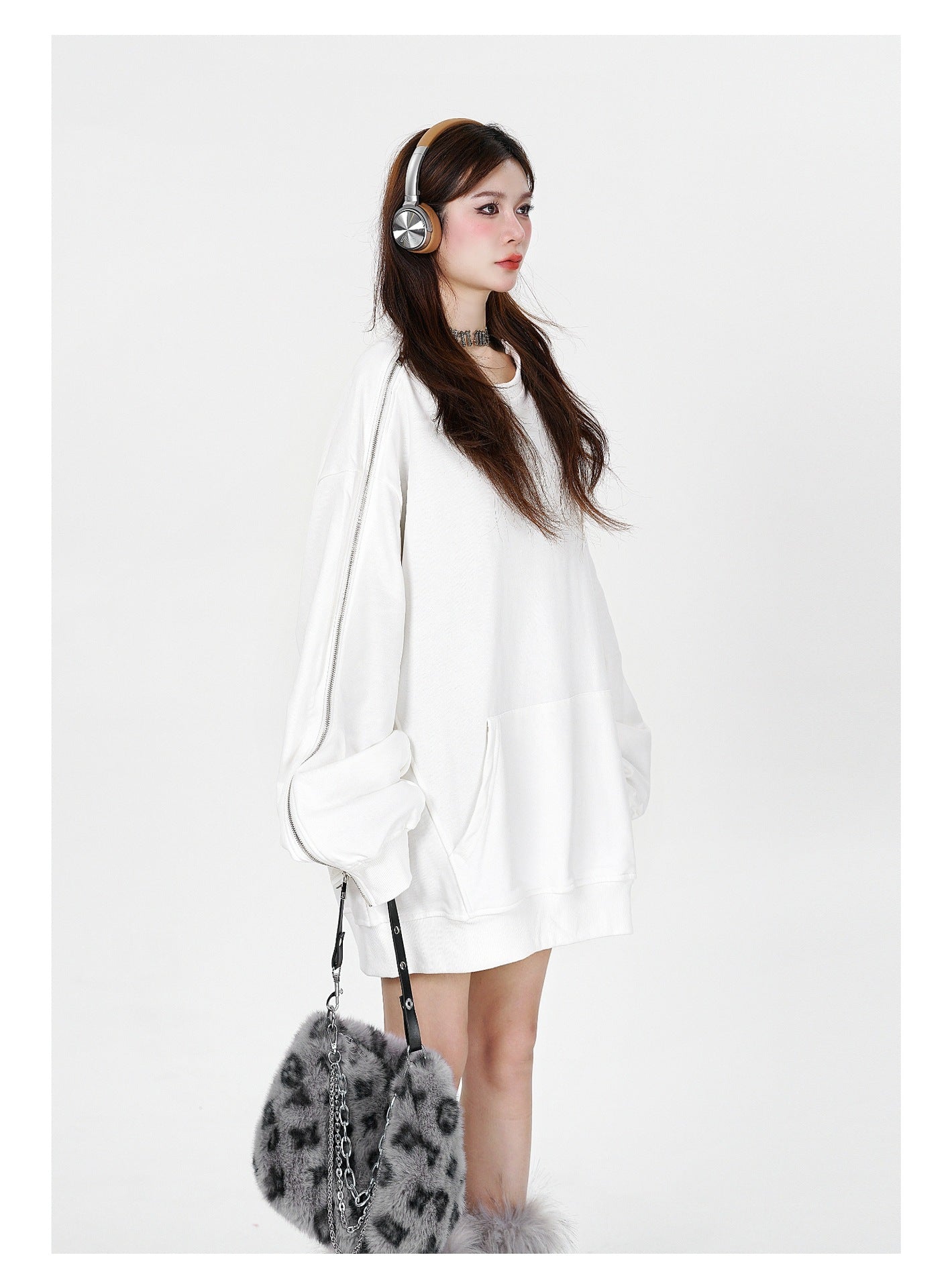 Letter Print Zipper Pullover Sweatshirt