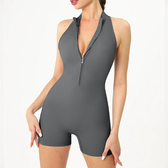 Nude-Feel Butt-Lifting Workout Bodysuit with Back-Slit