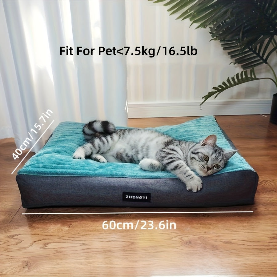 Thickened Removable Washable All-in-One Pet Bed, Sofa & -like Pad - Turquoise Blue & Grey Durable Dog Bed with, Short Plush -like Surface for Small/Medium Dogs & Puppies, Portable