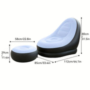 Inflatable Lounge Chair and Footstool 2pcs Set, Adult Inflatable Sofa with Flocked Surface, Comfortable Blow-Up Recliner for Indoor & Outdoor Use, Suitable as Holiday Gift