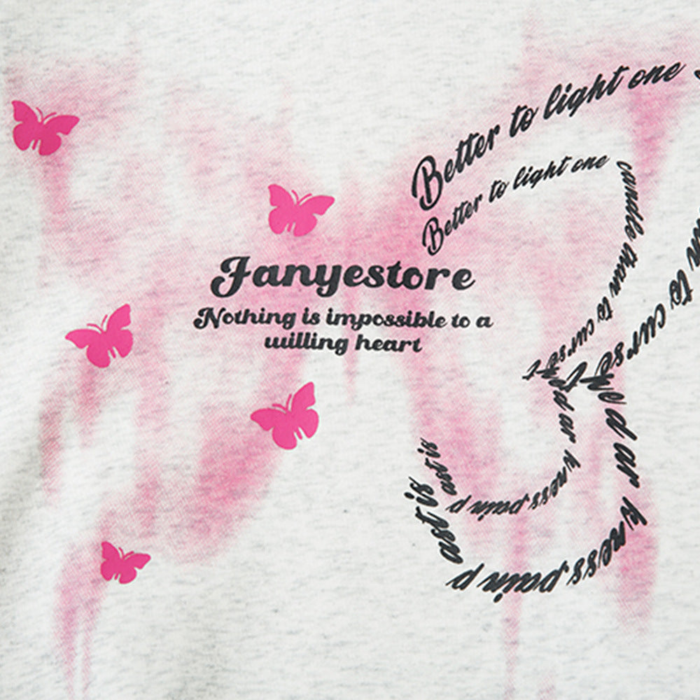 Butterfly Print Street Style Loose Hooded Pullover