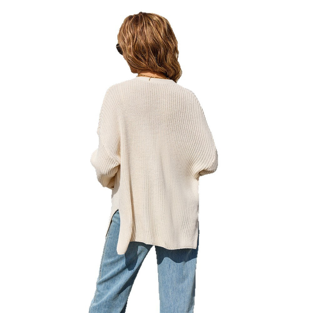 Fashion V-neck Knitted Cardigan Loose Sweater Long Sleeve Pocket Top
