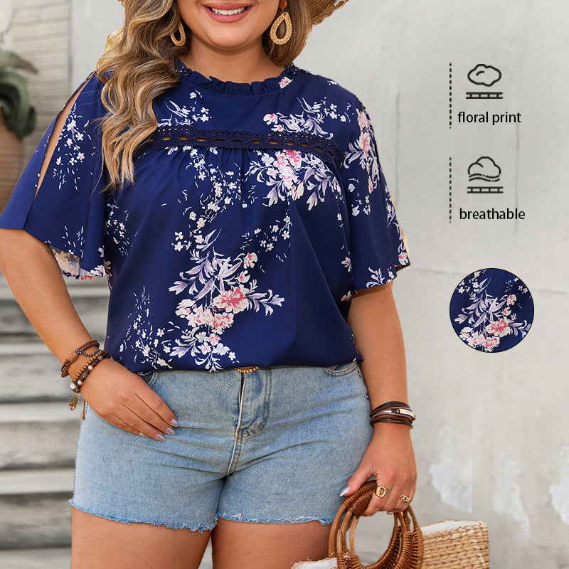 Printed Round-neck Loose Casual Design Sleeve Casual Women's Shirt