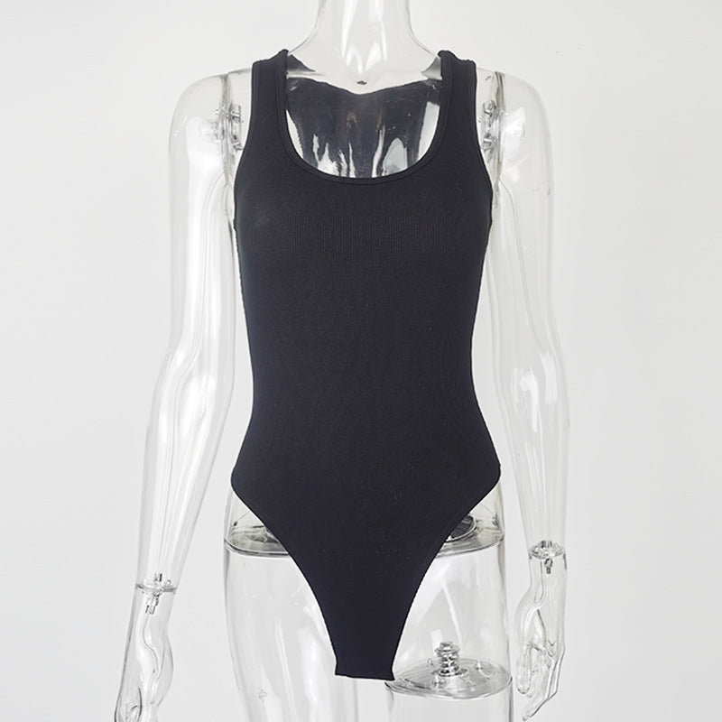 Women's Ribbed Knit Sleeveless Slim Jumpsuit