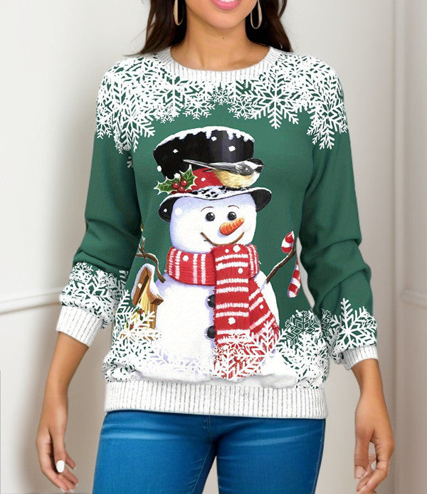 Festive Christmas Printed Raglan Sleeve Sweater