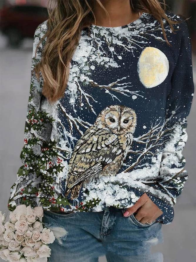 Cute Animal Print Raglan Long-Sleeve Sweatshirt
