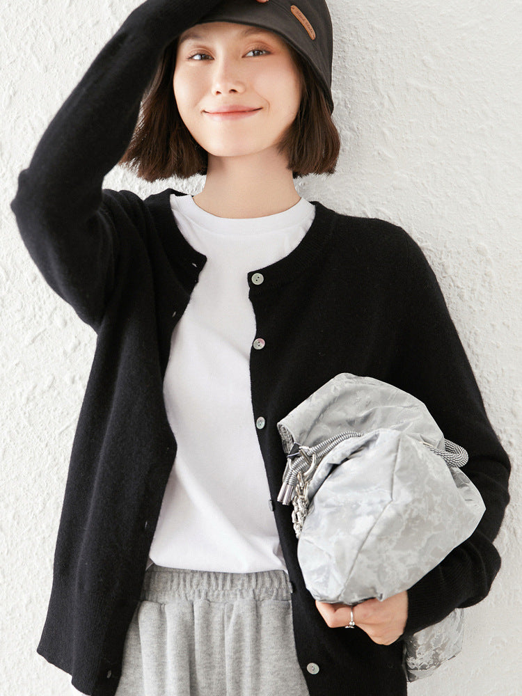 Knitted Pure Wool Round Neck Plain Sweater