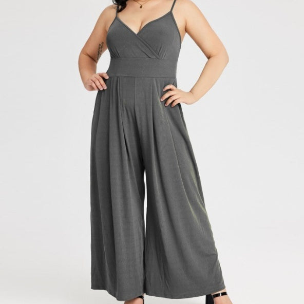 Casual Solid Color Straight Strap Jumpsuit