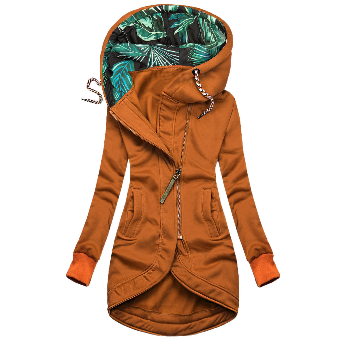 Women's Solid Color Printed Long Sleeve Hooded Jacket
