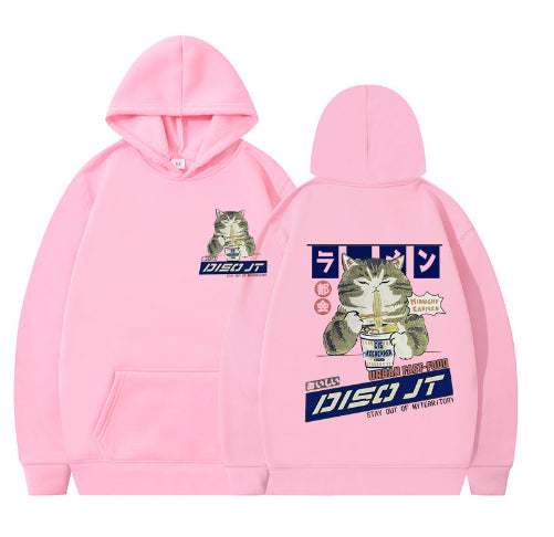 Cozy Cat Print Hooded Sweatshirt for Women