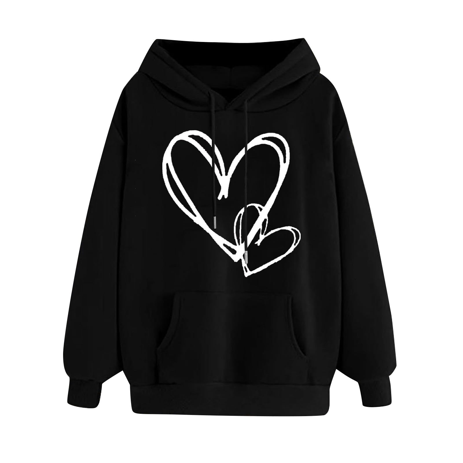 Matching Heart Print Long-Sleeve Couple Hoodies