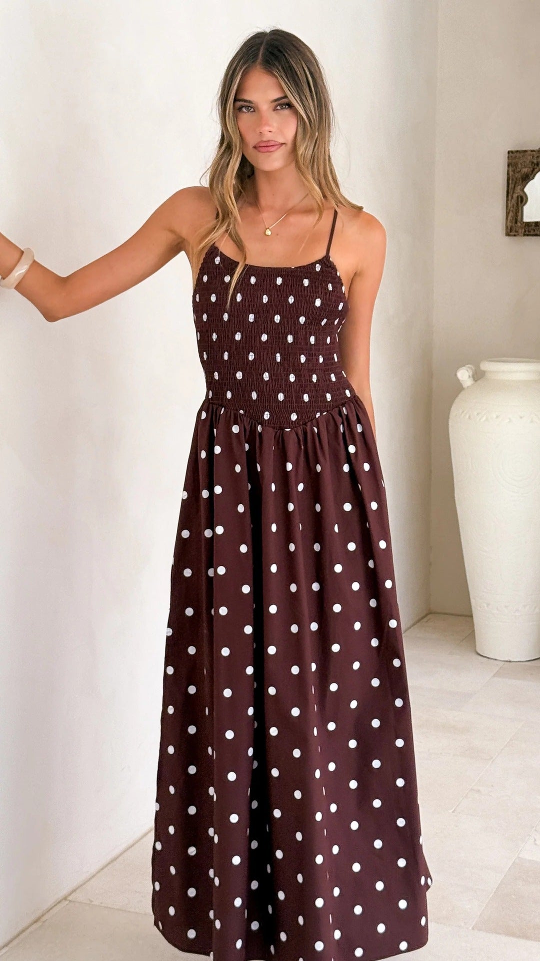 Womens Printed Waist-cinching Strap Maxi Dress
