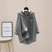 Womens Simple Casual Mid-Length Striped Shirt