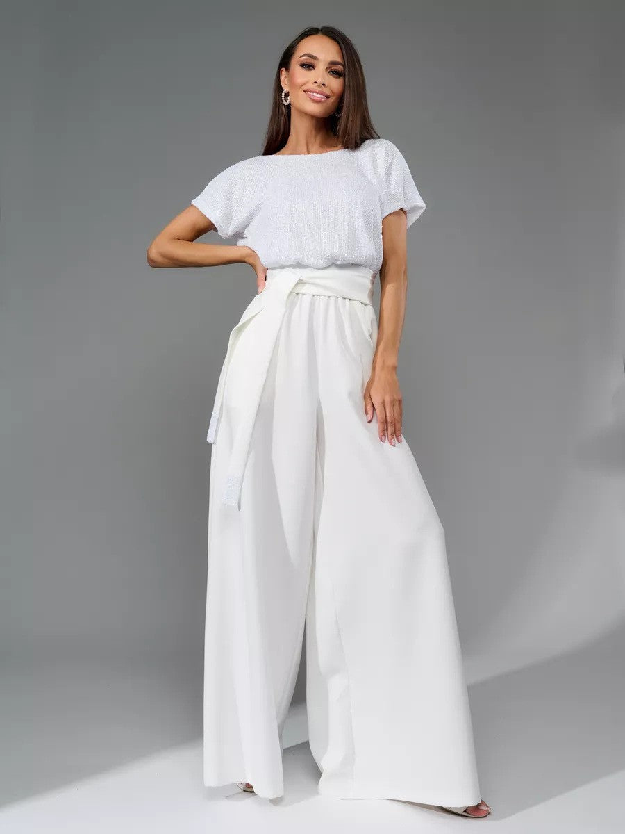 Glitter Sequin Short Sleeve Casual Jumpsuit