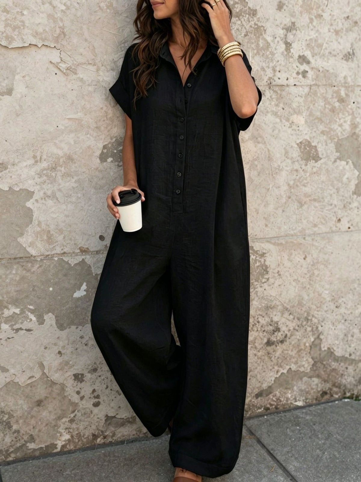 Chic Solid-Color Wide-Leg Jumpsuit for Casual Style