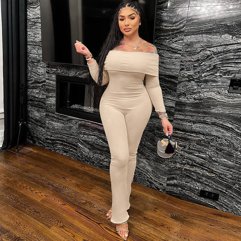 Women's Solid Color Slim Fit One-piece Trousers