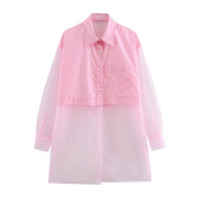 Spring Women's Long-sleeved Sheer Tulle Patchwork Loose-fit Blouse