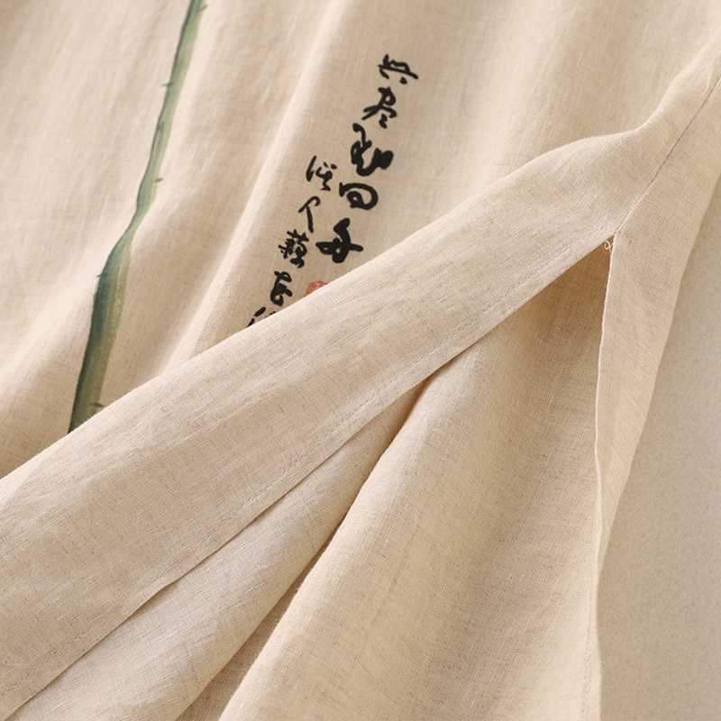 Hand-Painted Lotus Ink-Wash Linen Dress
