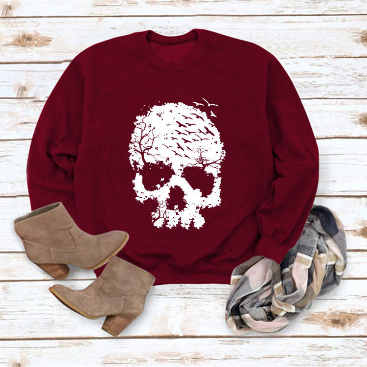 Gothic Skull Print Loose Long Sleeve Sweatshirt