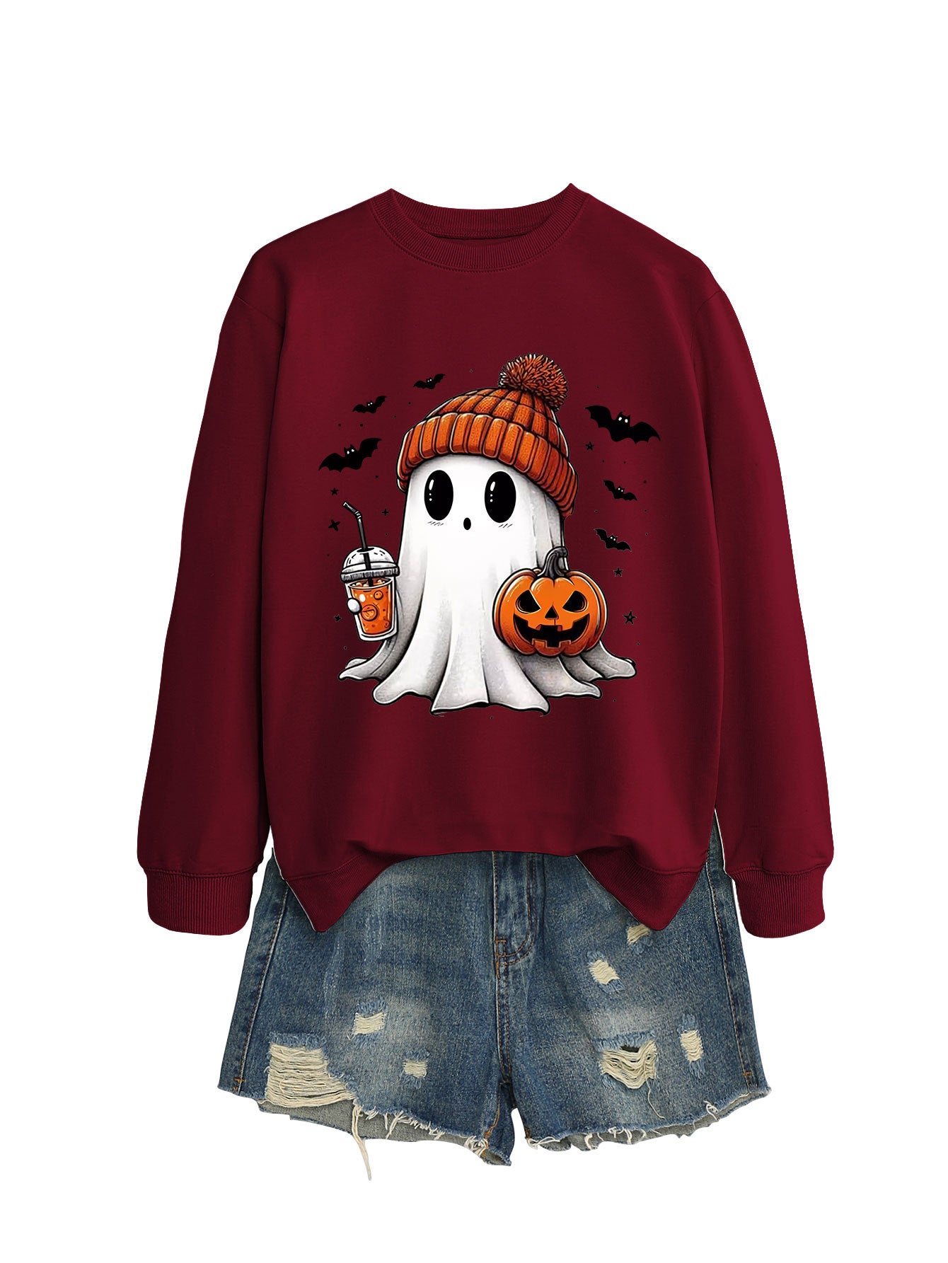 Pumpkin Print Long Sleeve Crew Neck Sweatshirt