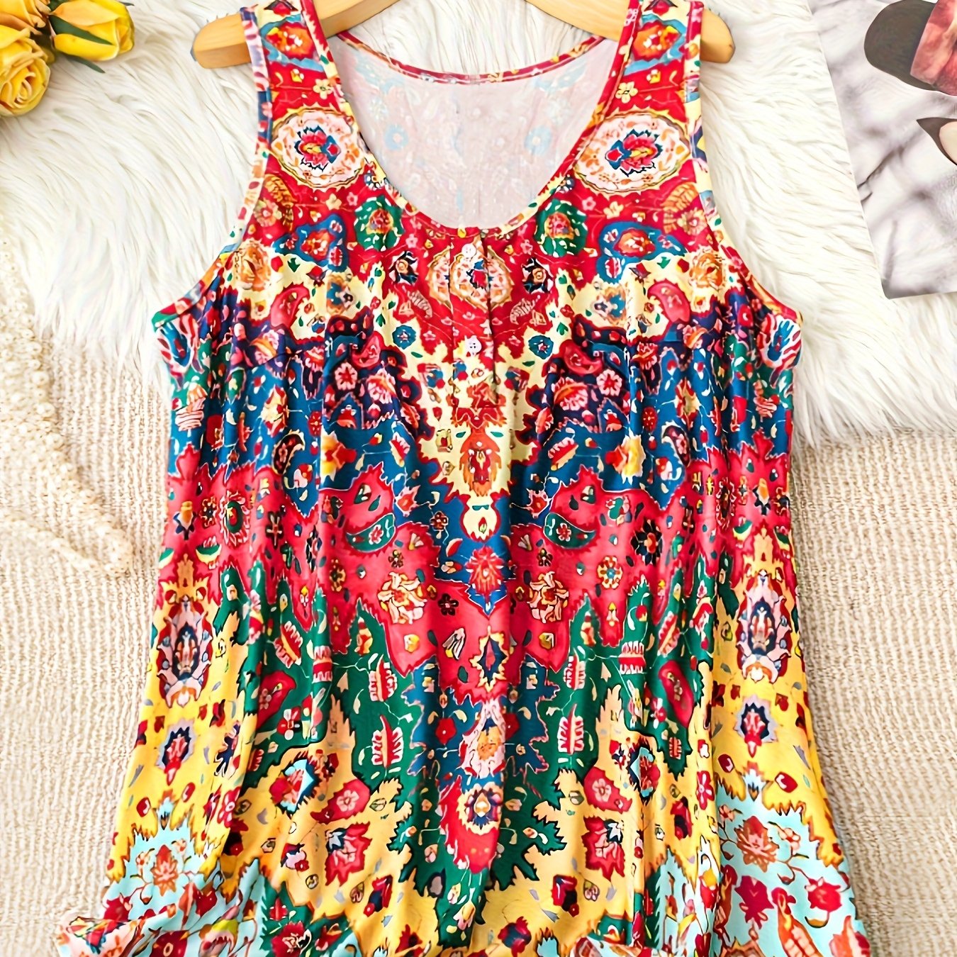 Plus Size V-Neck Printed Tank Top