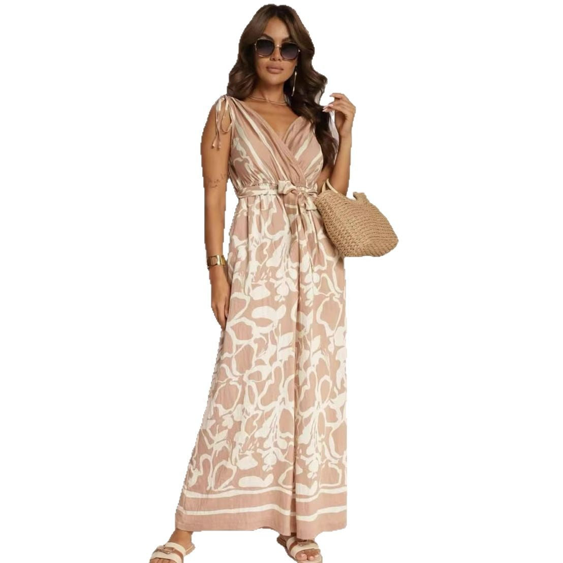 Chic V-Neck Printed Sleeveless Jumpsuit for Women