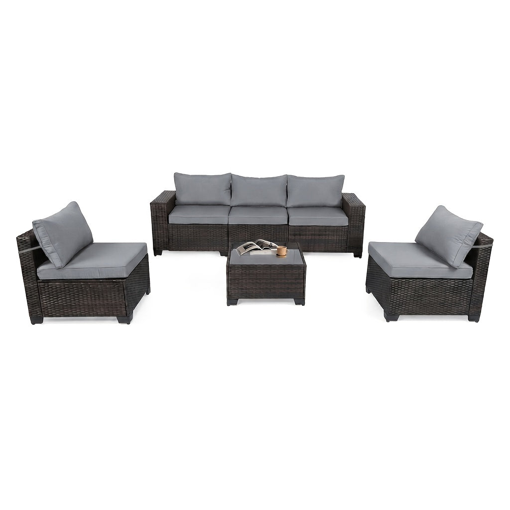 [Outdoor Patio Sets] LEVELEVE 6/7/9pcs All-Weather Outdoor Patio Furniture Sets, Rattan Conversation Sectional Set, Manual Weaving Wicker Patio Sofa with Tea Table