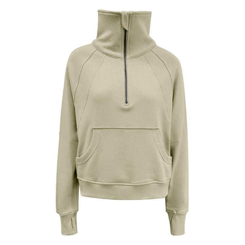Women's Velvet High-Collar Zip-Up Sweater Jacket