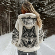 Retro-print Womens Hooded Faux-knit Hoodie