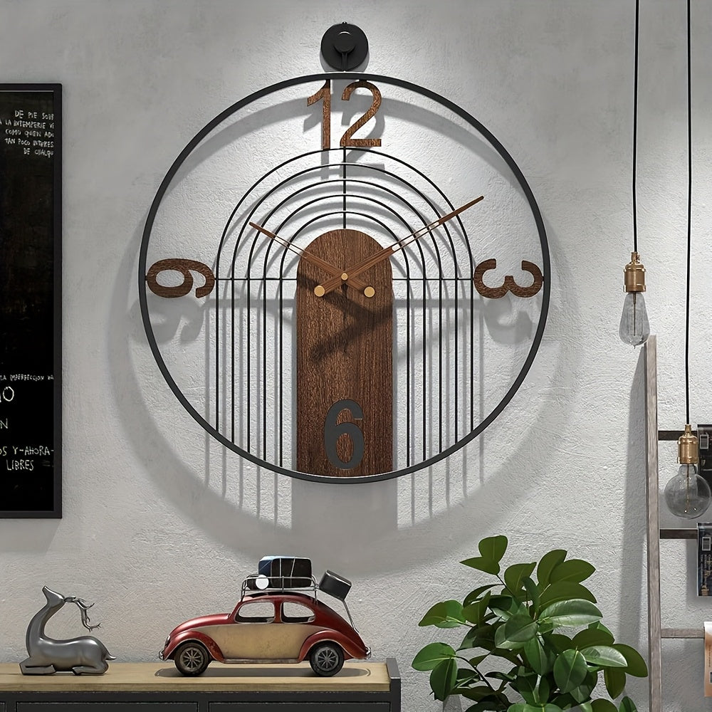 Nordic Modern Wooden Wall Clock, Circular Design Silent Wooden Wall Clock, Minimalist Wall Clock, Home Wall Clock Decor, Metal Frame Clock, for Living Room, Bedroom, Office, Ideal Gift