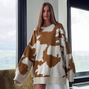 Womens Loose-fitting Versatile Casual Crew-neck Sweater